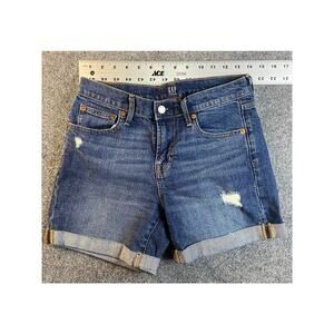 GAP Jean Shorts - Women's Size 26 - dark denim distressed 4 inch inseam